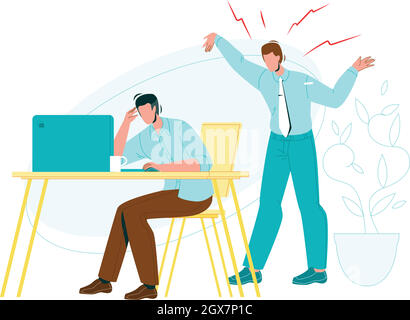 Employee Man Exhausted By Boss Screaming Vector Stock Vector