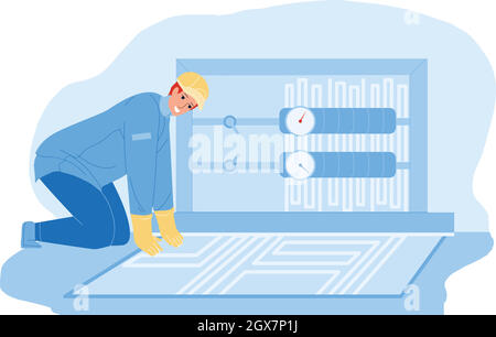 Floor Heating System Installing Handyman Vector Stock Vector