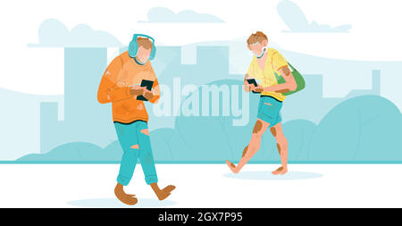 Humanity Degradation With Phone Walking Vector Illustration Stock Vector