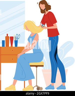 Hairdresser Trimming Girl Hair Beauty Salon Vector Stock Vector