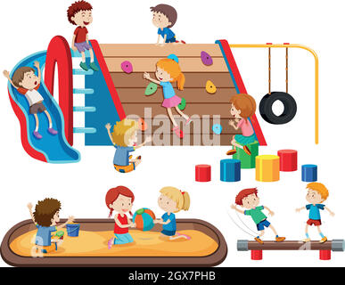 Group of people kids at playground Stock Vector