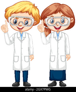 Boy and girl wearing science gown Stock Vector