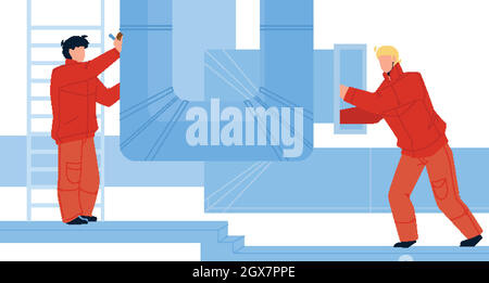Hvac Ventilation Installation Or Repair Men Vector Stock Vector