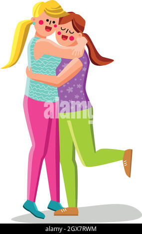 Girls Friends Hugging Together, Friendship Vector Illustration Stock Vector