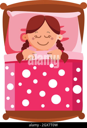 Little Girl Sleeping In Bed, Sweet Dreams Vector Stock Vector