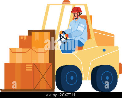 Forklift Worker Driving Truck In Warehouse Vector Stock Vector