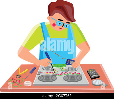 Electronic Repair Service Worker Fix Device Vector Stock Vector