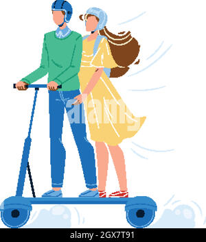 Man And Woman Riding Electrical Scooter Vector Stock Vector