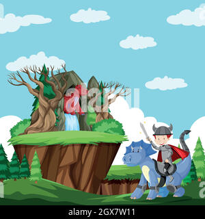 Knight fighting dragon, vector illustration in paper art style Stock ...