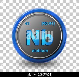 Niobium chemical element. Chemical symbol with atomic number and atomic mass. Stock Vector