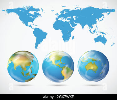 World map and different parts of the world Stock Vector