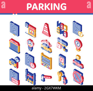 Parking Car Isometric Elements Icons Set Vector Stock Vector