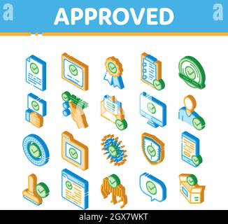 Approved Isometric Icons Set Vector Stock Vector