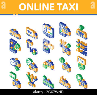 OnTaxi Isometric Elements Icons Set Vector Stock Vector