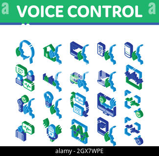 Voice Control Isometric Elements Icons Set Vector Stock Vector