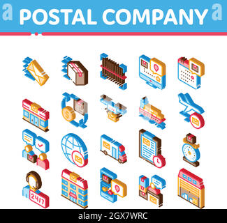 Postal Transportation Company Isometric Icons Set Vector Stock Vector