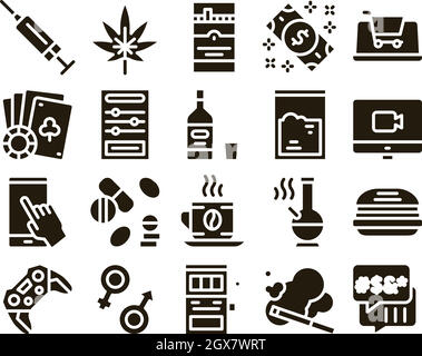 Addiction Bad Habits Glyph Set Vector Stock Vector