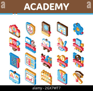Academy Educational Isometric Icons Set Vector Stock Vector