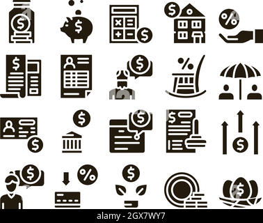 Pension Retirement Glyph Set Vector Stock Vector