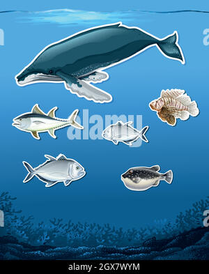 Many fish underwater theme Stock Vector