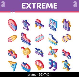 Extreme Sport Activity Isometric Icons Set Vector Stock Vector