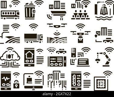 Internet Of Things Glyph Set Vector Stock Vector
