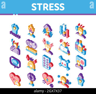 Stress And Depression Isometric Icons Set Vector Stock Vector