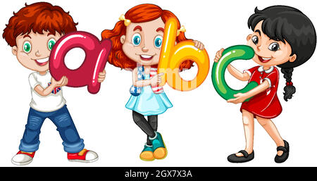 Children holding english letters Stock Vector