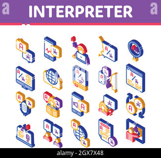 Interpreter Translator Isometric Icons Set Vector Stock Vector