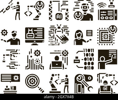 Robotics Master Glyph Set Vector Stock Vector