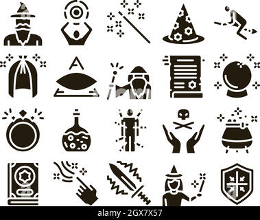 Wizard Magic Equipment Glyph Set Vector Stock Vector