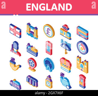 England United Kingdom Isometric Icons Set Vector Stock Vector