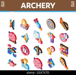 Archery Activity Sport Isometric Icons Set Vector Stock Vector
