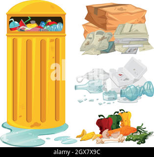 Dirty trash and garbage bin Stock Vector