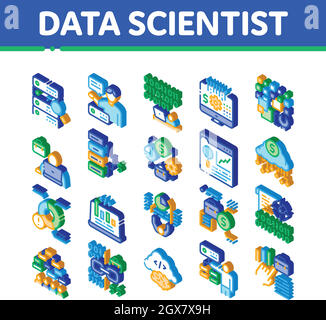 Data Scientist Worker Isometric Icons Set Vector Stock Vector