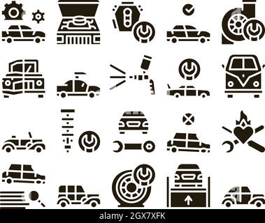 Car Restoration Repair Glyph Set Vector Stock Vector