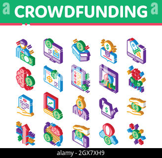 Crowdfunding Business Isometric Icons Set Vector Stock Vector