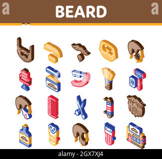 Beard And Mustache Isometric Icons Set Vector Stock Vector
