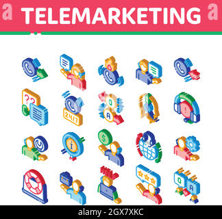 Telemarketing Sale Isometric Icons Set Vector Stock Vector
