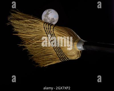 'Flying Broom with Moon' Stock Photo