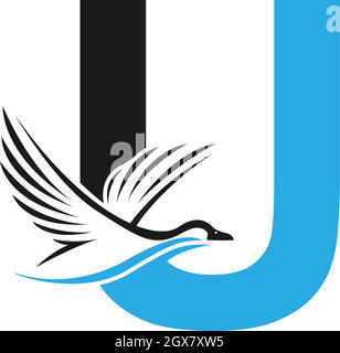 Letter U with duck icon logo design illustration Stock Vector