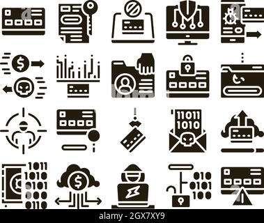 Carder Hacker Collection Elements Icons Set Vector Stock Vector