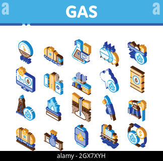Gas Fuel Industry Isometric Icons Set Vector Stock Vector