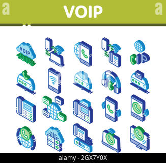 Voip Calling System Isometric Icons Set Vector Stock Vector