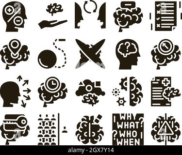 Dementia Brain Disease Glyph Set Vector Stock Vector