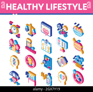 Healthy Lifestyle Isometric Icons Set Vector Stock Vector