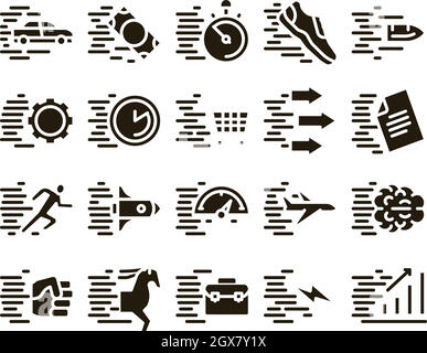 Speed Fast Motion Glyph Set Vector Stock Vector