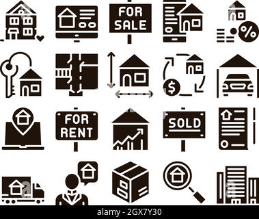 Building House Sale Glyph Icons Set Vector Stock Vector