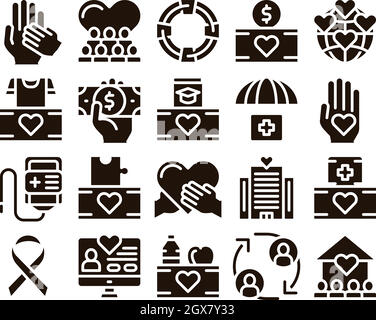 Volunteers Support Glyph Icons Set Vector Stock Vector