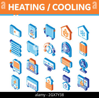 Heating And Cooling Isometric Vector Icons Set Stock Vector